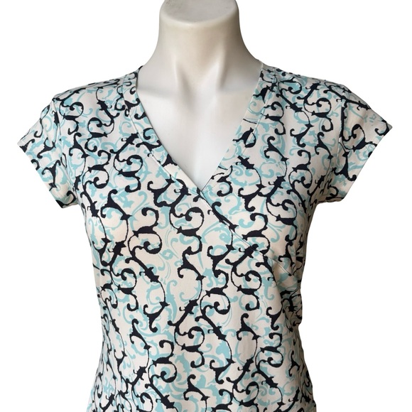 Athleta Nectar Blue White Scroll Vine Faux-Wrap Dress, Sz XS - Picture 8 of 12